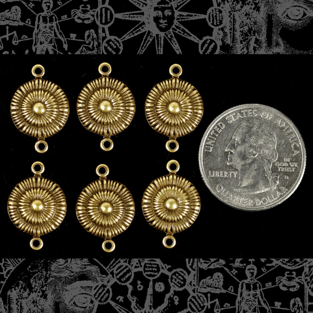 Six Antiqued Brass Vintage Cinnamon Bun Connectors - Set of Six - XXX - AB-2C29